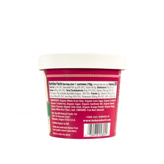 Bobs Red Mill Organic Oatmeal Cranberry Orange 2.47 oz Container