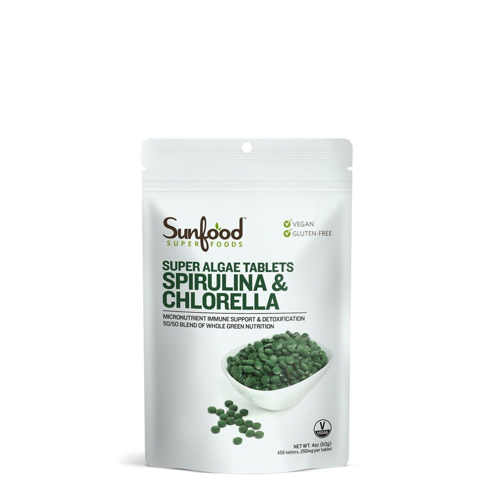 Sunfood Spirulina &amp; Chlorella 50/50 Tablets 4 oz Bag
