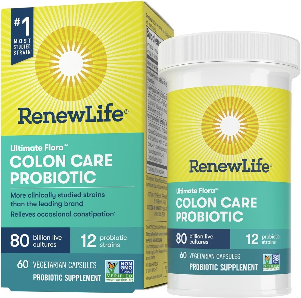 Ultimate Flora Colon Care Probiotic | Renew Life | 12 Probiotic Strains | 80 Billion Live Cultures | Occasional Constipationn Relief | Non GMO | Probiotic Supplement | 60 VegCaps | Capsules | VitaminLife