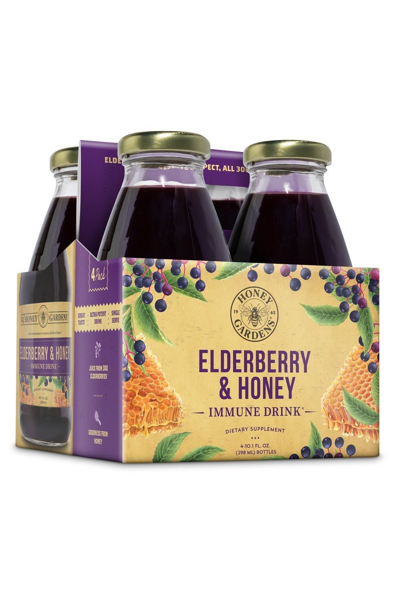 Honey Gardens Elderberry &amp; Honey Immune Drink-4-Pack 4 (10 oz) Box