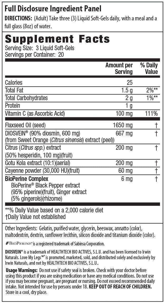 Irwin Naturals Love My Legs 60 Liquid Softgels