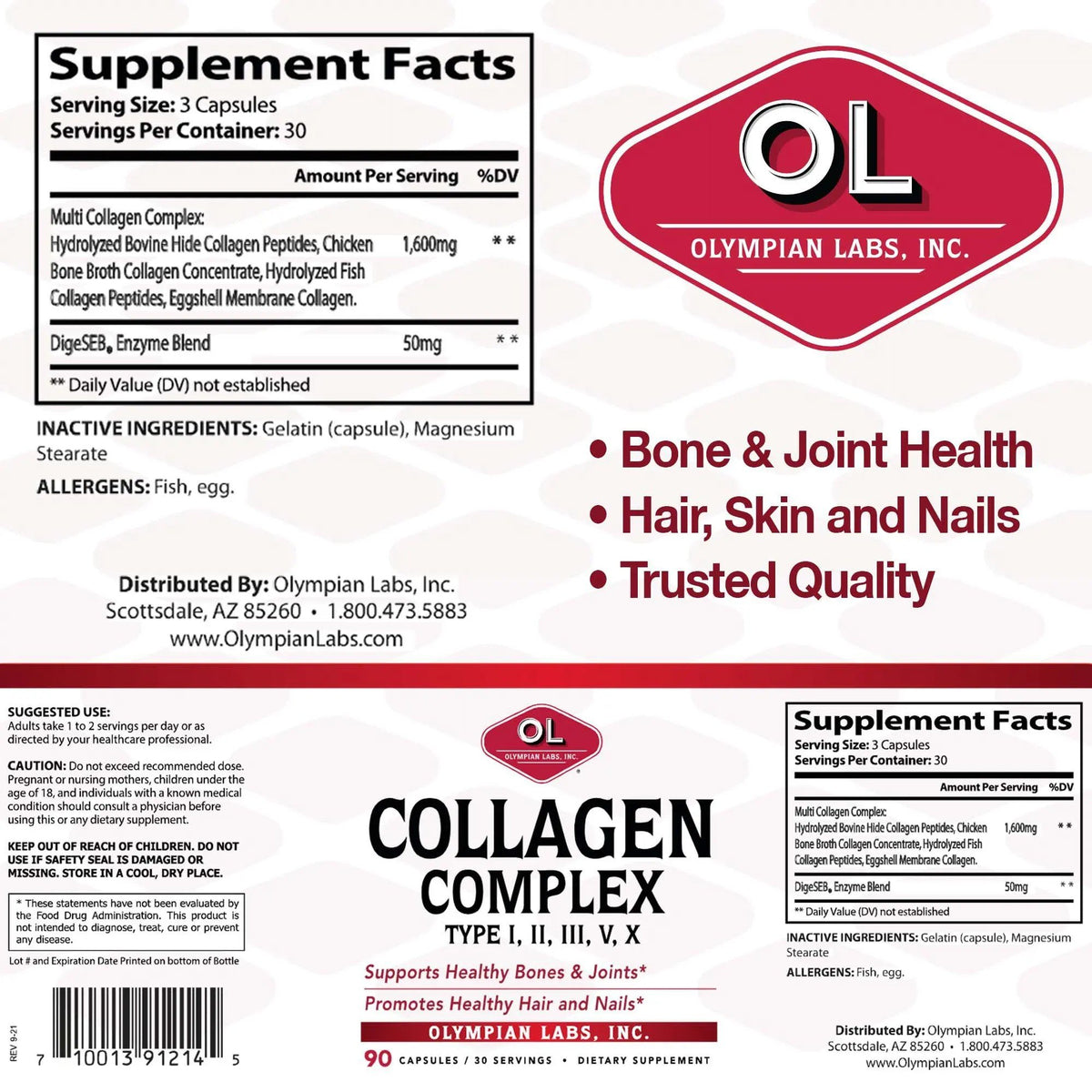 Olympian Labs Collagen Complex Type I,II,111,V,X 90 Capsule