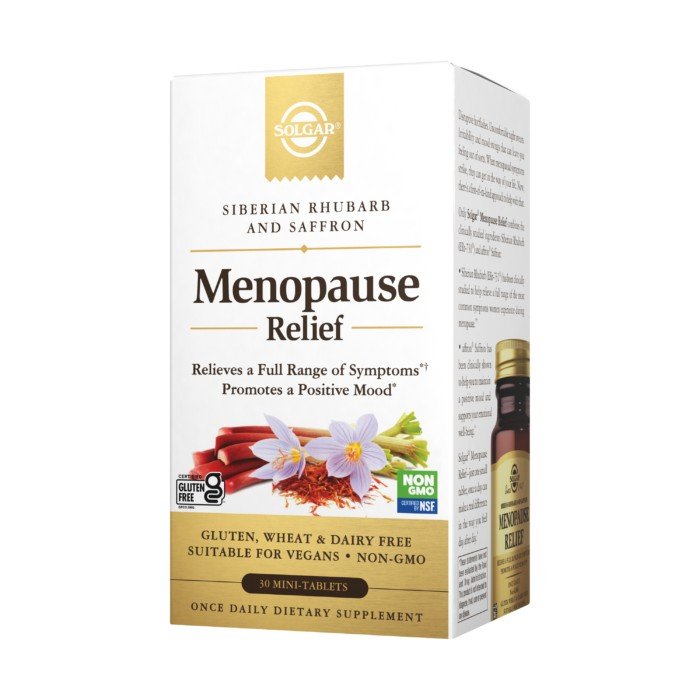 Menopause Relief | Solgar | Siberian Rhubarb | Saffron | Promotes Positive Mood | Gluten Free | Dairy Free | Vengan | Non GMO | Dietary Supplement | 30 Tablets | VitaminLife