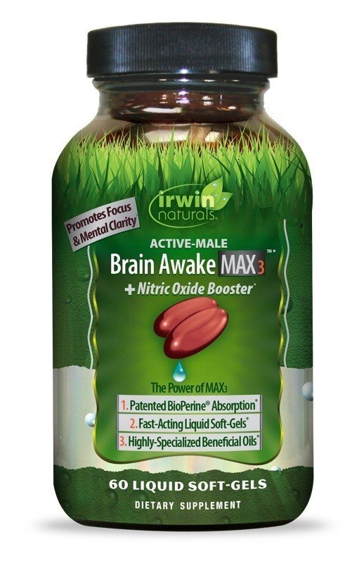 Irwin Naturals Brain Awake Max3 + Nitric Oxide Booster 60 Liquid Softgel
