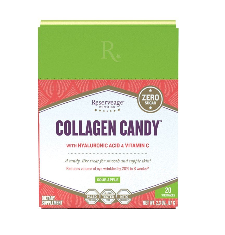 Reserveage Collagen Candy Sour Apple Flavor 20 Stickpacks Bag