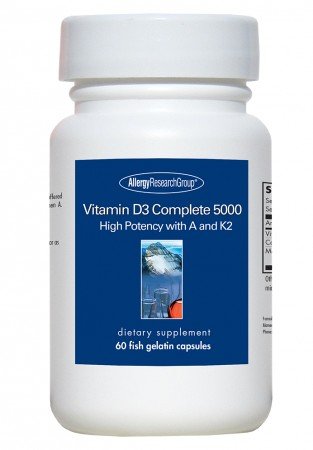 Allergy Research Group Vitamin D3 Complete 5000 High Potency with A and K2 60 Fish Gelatin Capsule