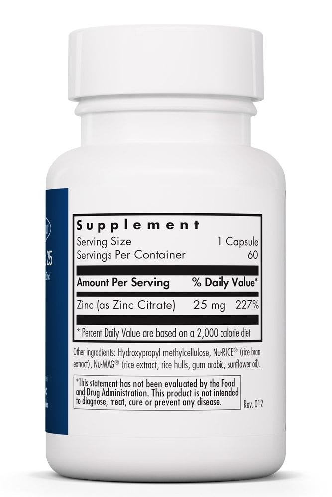 Allergy Research Group Zinc Citrate 25 Pure, Well-Absorbed Zinc 60 VegCap