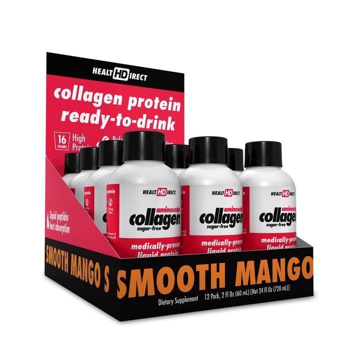 Health Direct AminoSculpt Sugar-Free 18 Gram Collagen Shots , Smooth Mango 12 (2 oz ) Box
