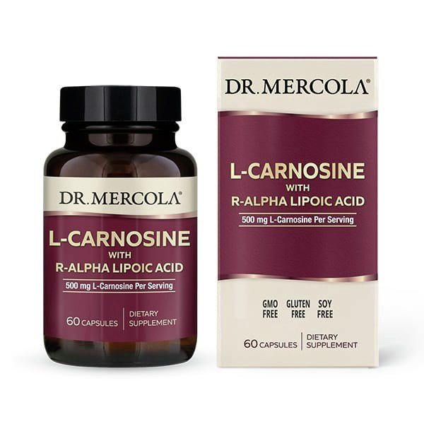 L-Carnosine | Dr. Mercola | 500 milligrams L-Carnosine | R-Alpha Lipoic Acid | GMO Free | Gluten Free | Soy Free | Dietary Supplement | 60 Capsules | VitaminLife