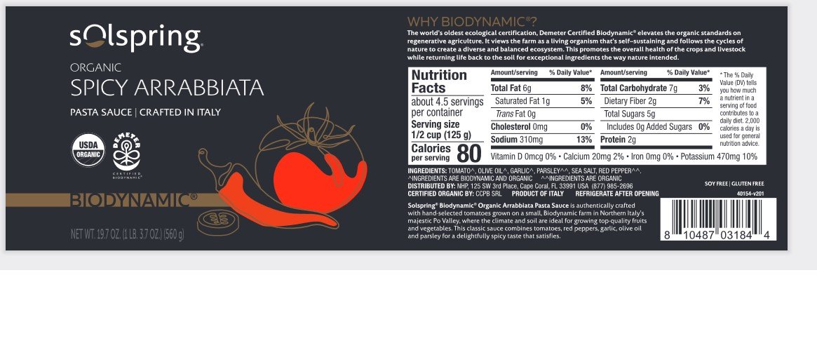 Dr. Mercola Solspring Biodynamic Organic Spicy Arrabbiata Italian Pasta Sauce 19.70 oz Glass Jar