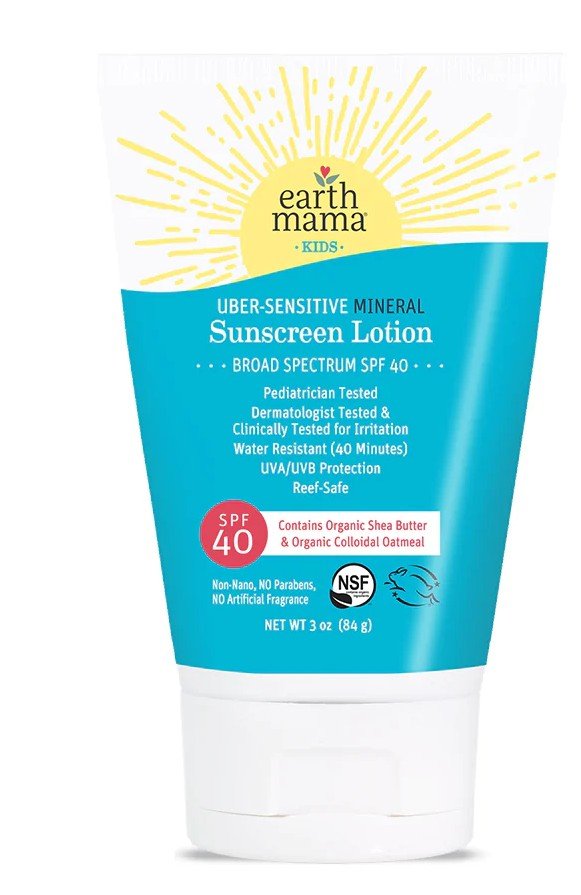 Earth Mama Organics Kids Uber-Sensitive Mineral Sunscreen Lotion SPF 40 84g (3 oz) Lotion