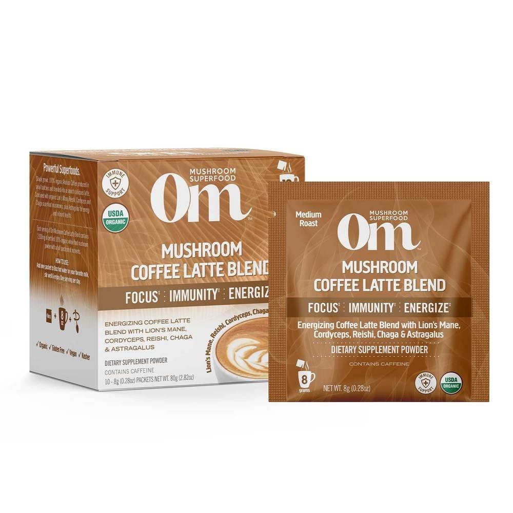 Om Mushrooms Mushroom Coffee Latte Blend 10 Packs Box