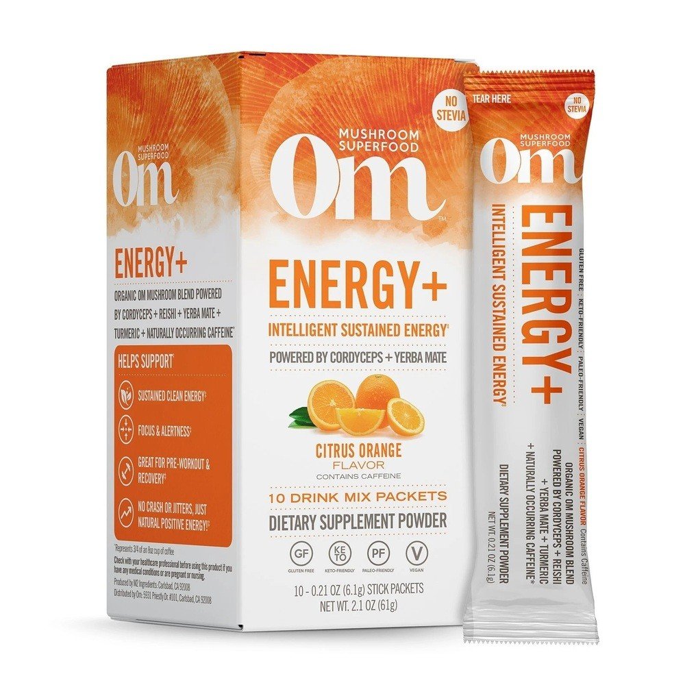 Om Mushrooms Energy + Citrus Orange Mushroom Superfood Drink 10 Sticks Box