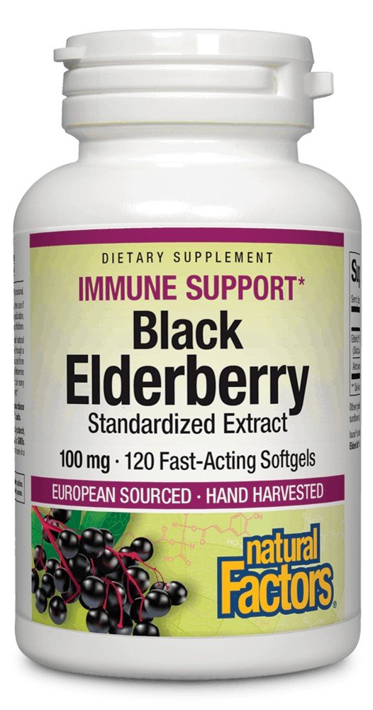 Natural Factors Black Elderberry Standardized Extract 100 mg 120 Softgel