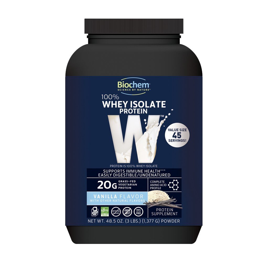 Biochem 100% Whey Protein Isolate Vanilla Flavor 48.5 oz (3 lbs) Powder