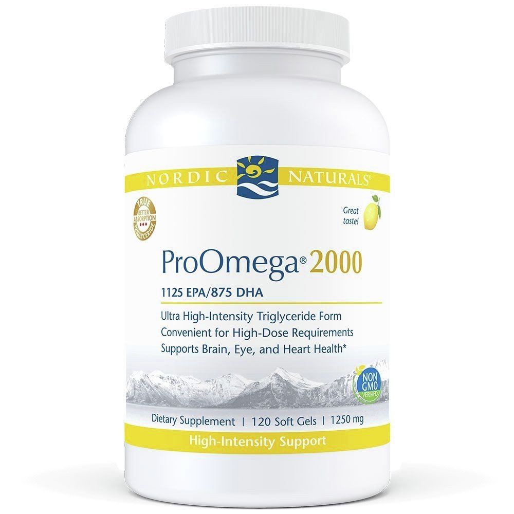 ProOmega 2000 | Nordic Naturals | Triglyceride Form | Brain Support | Eye Support | Heart Health | 1125 EPA | 875 DHA | Lemon Flavor | Dietary Supplement | 120 Softgels | VitaminLife