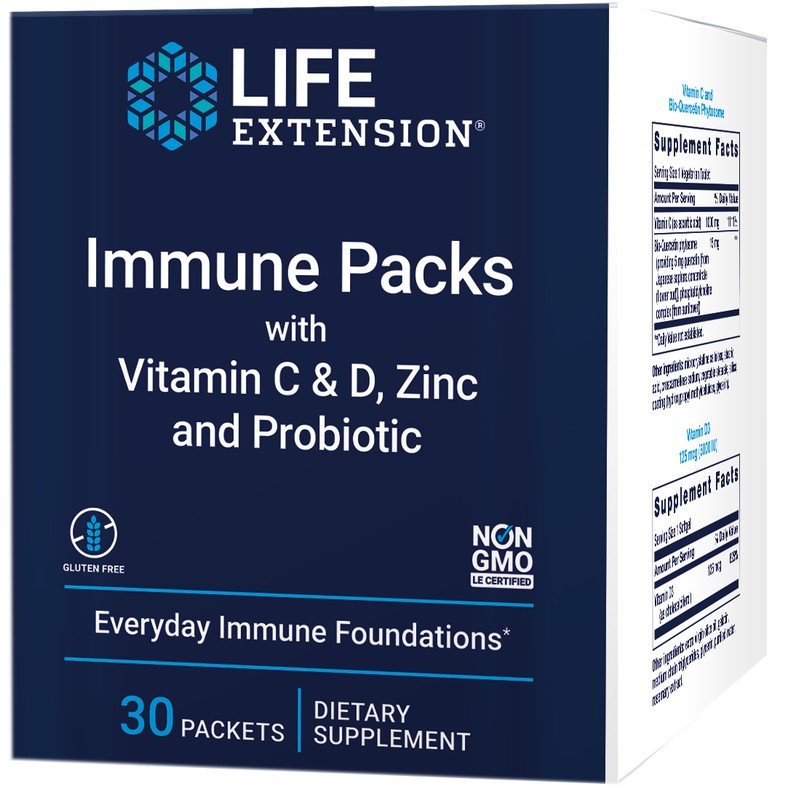 Life Extension Immune Packs with Vitamin C & D, Zinc and Probiotic 30 Packets Box