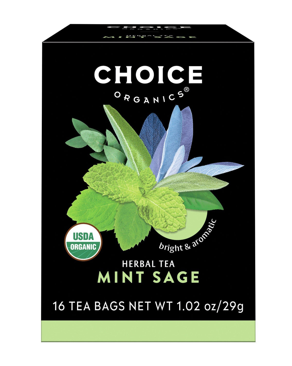 Choice Organics Mint Sage Tea 16 Bags Box