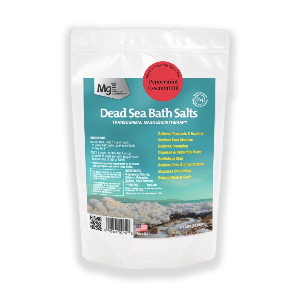 Mg12 Peppermint Dead Sea Bath Salts 5.5 lb Container