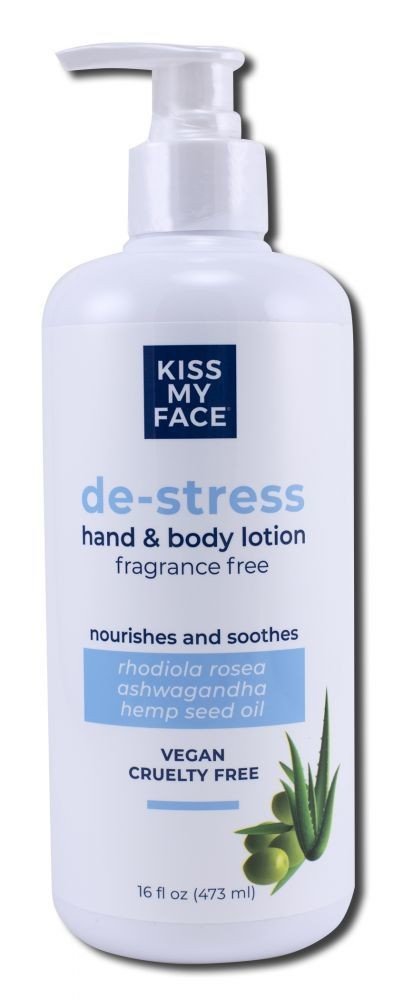 Kiss My Face De-Stress Hand &amp; Body Lotion Fragrance Free 16 oz Liquid