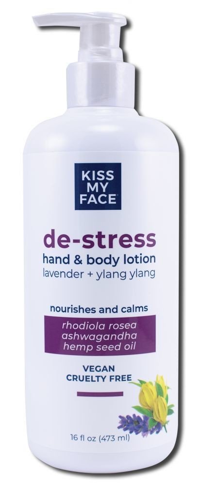 Kiss My Face De-Stress Hand &amp; Body Lotion Lavender + Ylang Ylang 16 oz Liquid