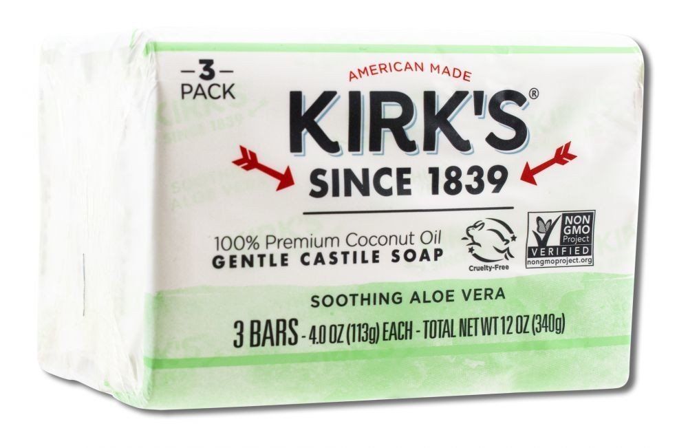 Kirk's Natural Aloe Vera Bar Soap 3 Bars (4 oz each) Bar