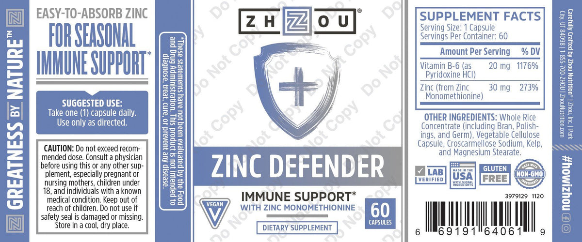 Zhou Nutrition Zinc Defender 60 Capsule