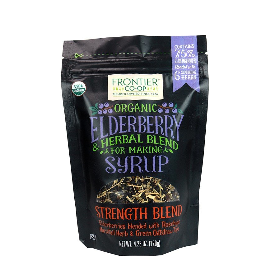 Frontier Natural Products Organic Elderberry &amp; Herbal Strength Blend For Making Syrup 4.23 oz Bag
