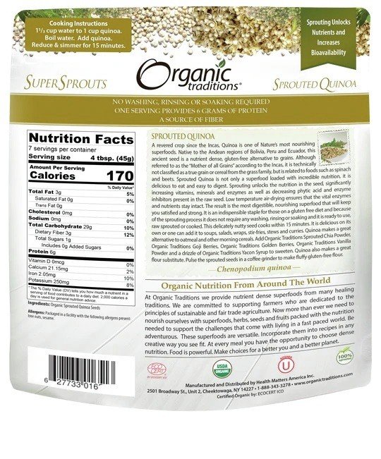 Organic Traditions Sprouted Quinoa 12 oz Bag