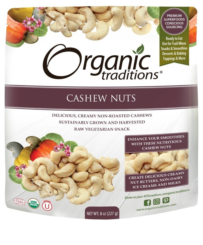 Organic Traditions Cashew Nuts Raw 8  oz Bag