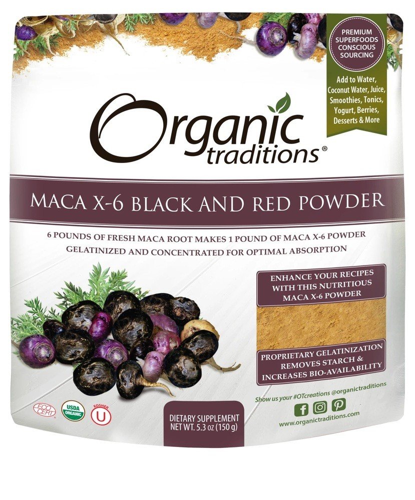 Organic Traditions Maca X-6 Black & Red Powder 5.3  oz Bag