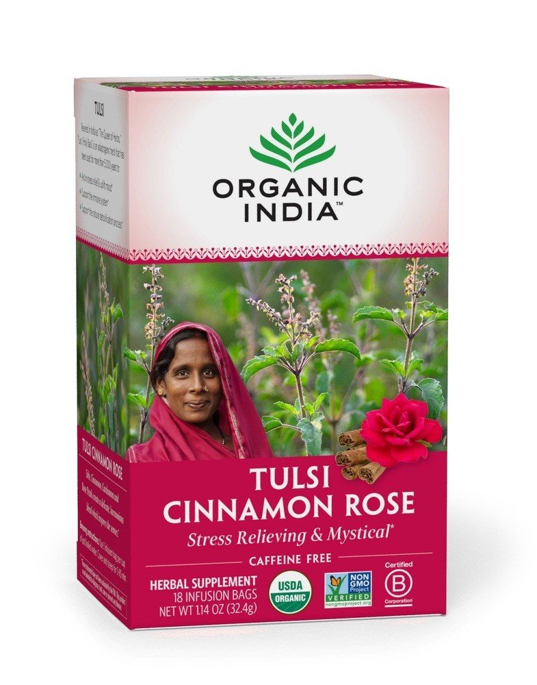 Organic India Tulsi Tea Cinnamon Rose 18 bags Box