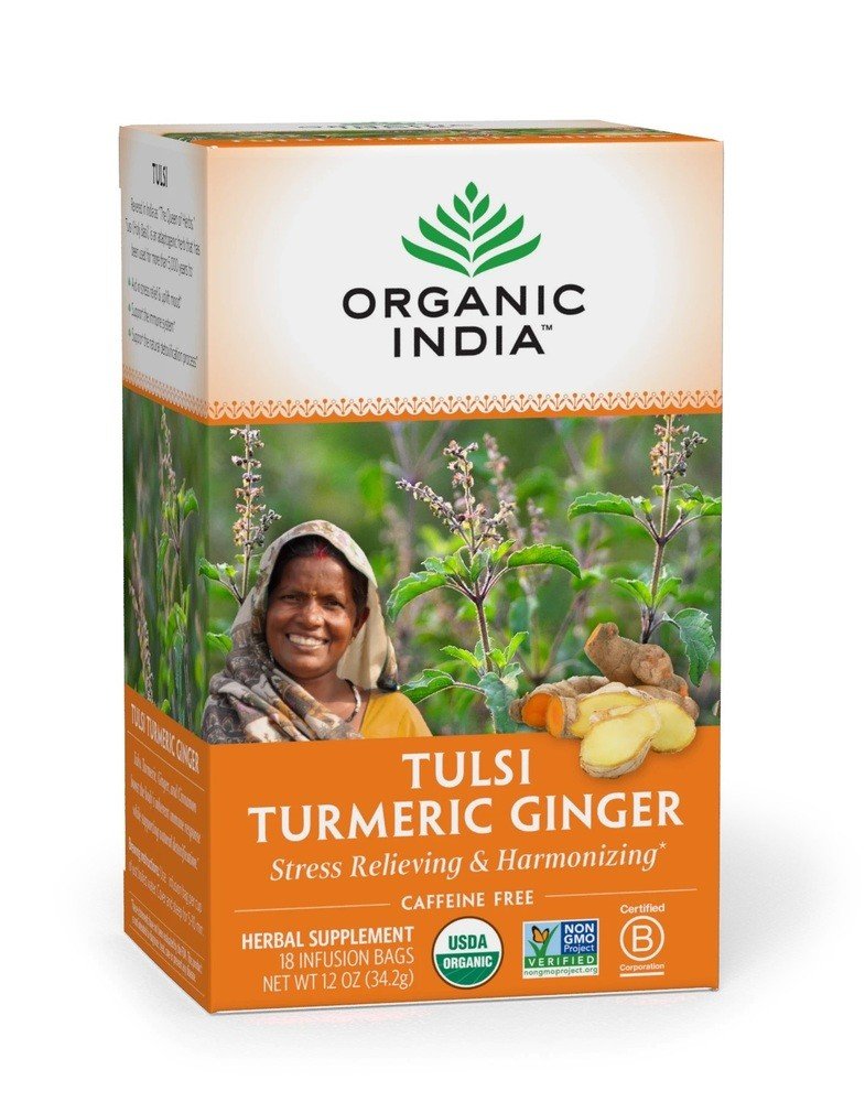 Organic India Tulsi Tea Turmeric Ginger 18 Bags Box