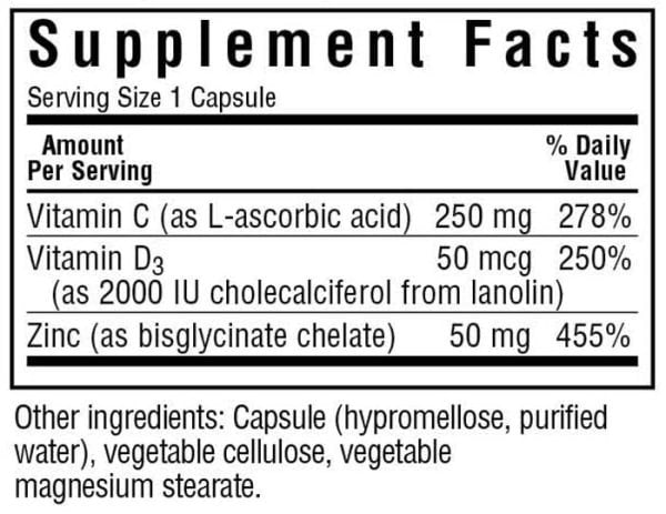 Bluebonnet Vitamin C,D3 &amp; Zinc 100 VegCap