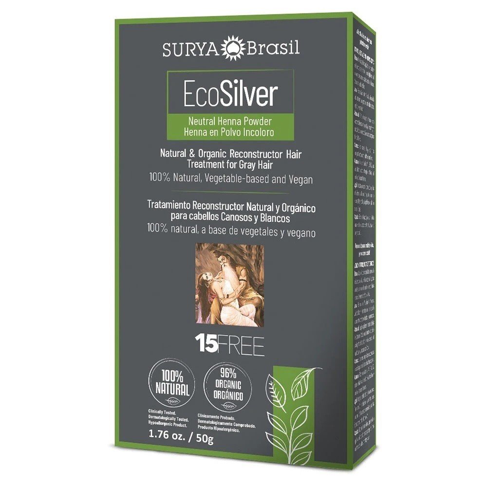 Surya Nature, Inc Eco Silver Organic Neutral Henna Powder 1.76 oz (50 g) Liquid