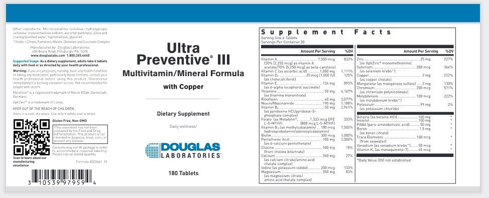 Douglas Laboratories Ultra Preventive III  W/Copper 180 Tablet