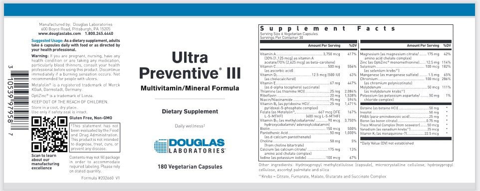 Douglas Laboratories Ultra Preventive III 180 VegCaps