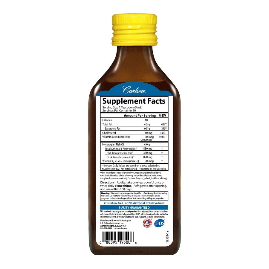 Carlson Laboratories Omega-3 + D &amp; K 200 mL Liquid