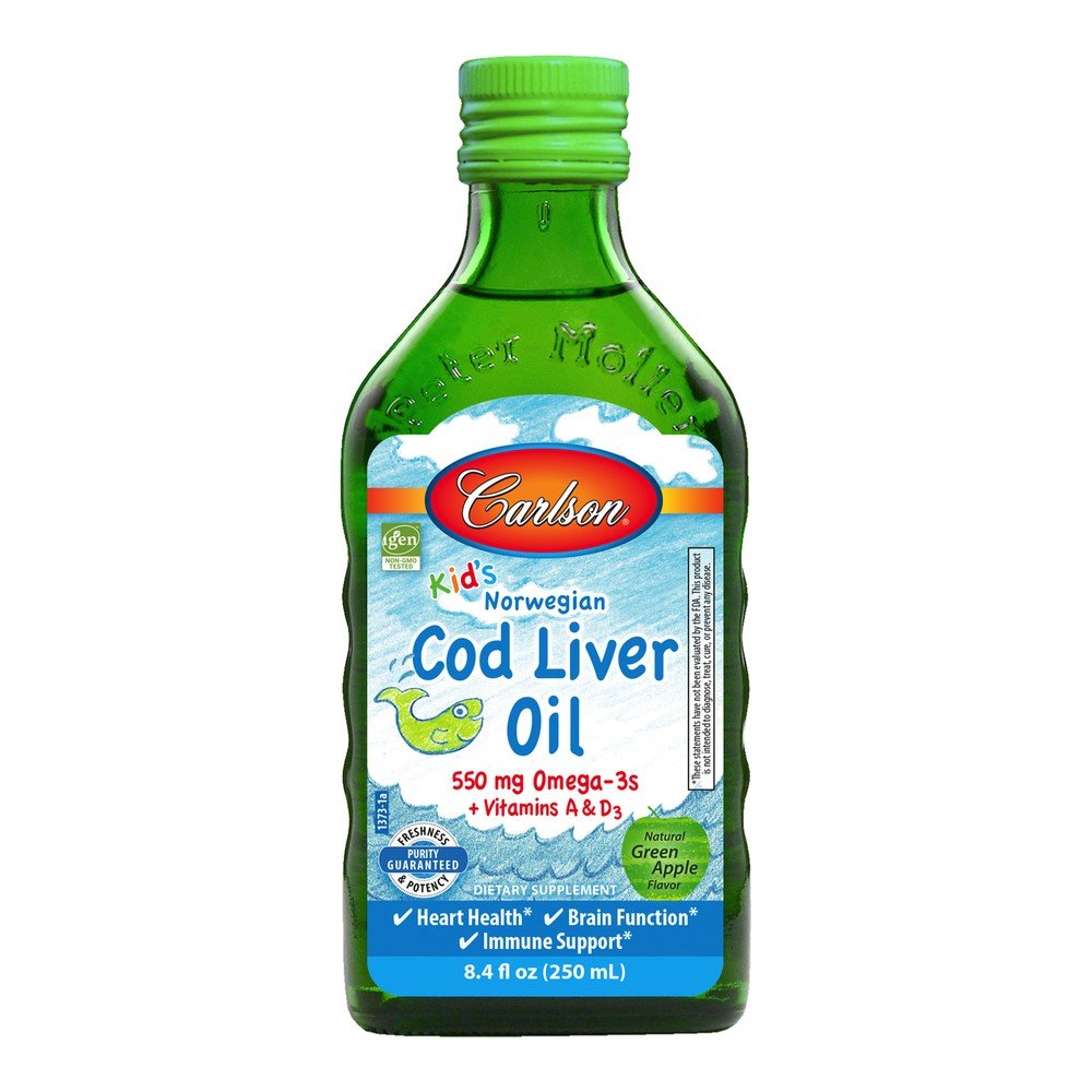 Carlson Laboratories Kid&#39;s Cod Liver Oil, Green Apple 250 ml Liquid