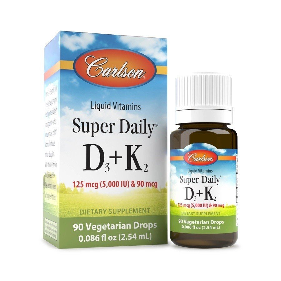Carlson Laboratories Super Daily D3 + K2 5,000 IU (125 mcg) + 90 mcg 90 Vegetarian Drops Liquid