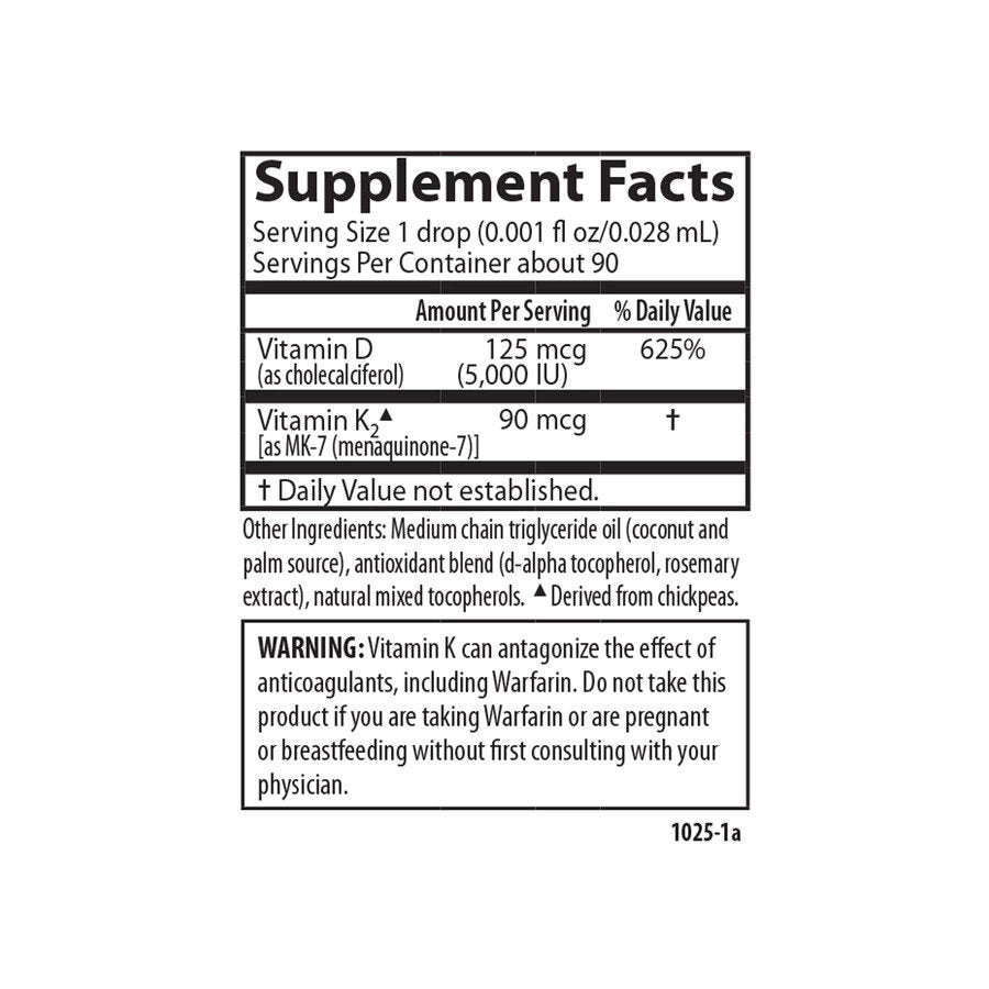 Carlson Laboratories Super Daily D3 + K2 5,000 IU (125 mcg) + 90 mcg 90 Vegetarian Drops Liquid