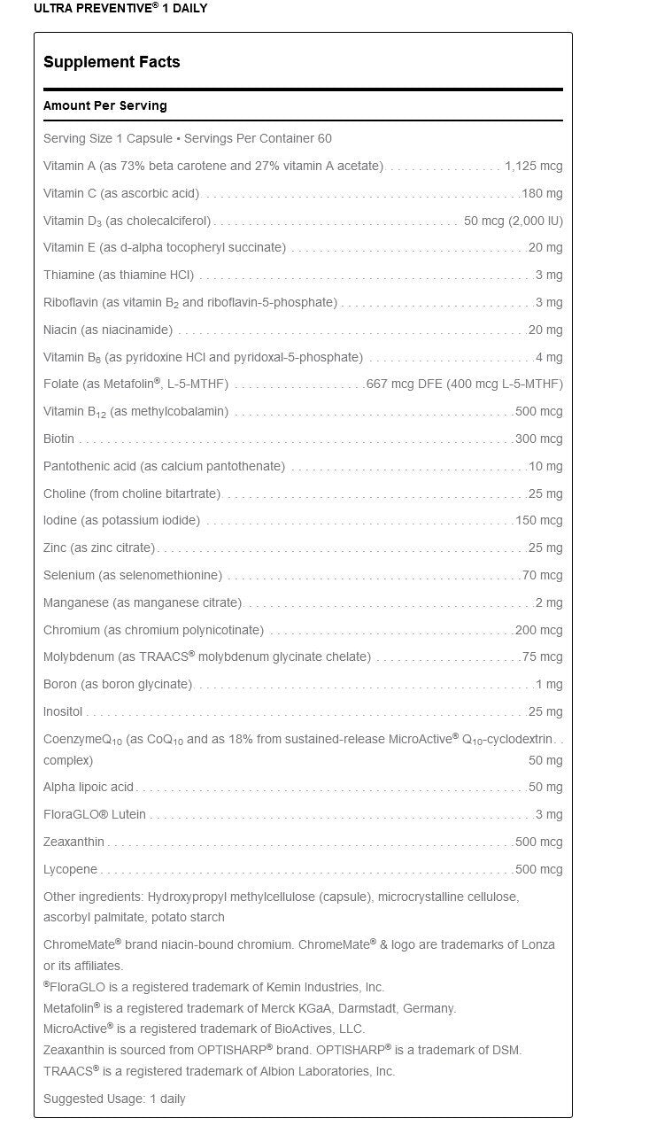 Douglas Laboratories Ultra Preventive 1 Daily 60 VegCap