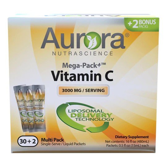 Vida Lifescience Aurora Nutrascience Mega-Liposomal Vitamin C, 3000mg 32 Packs (0.5 fl oz) Box