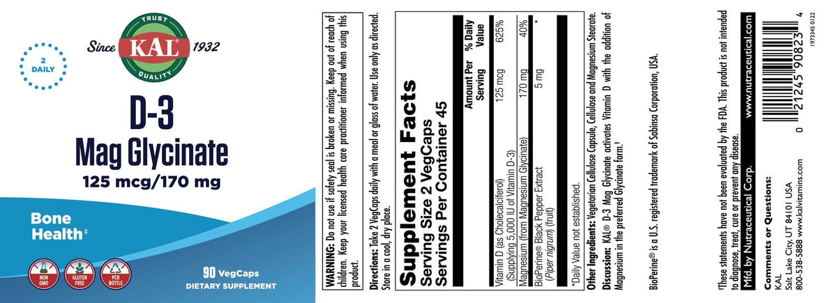 Kal D-3 Mag Glycinate 90 VegCap