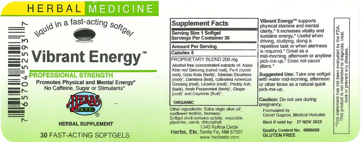 Herbs Etc Vibrant Energy 30 Softgel