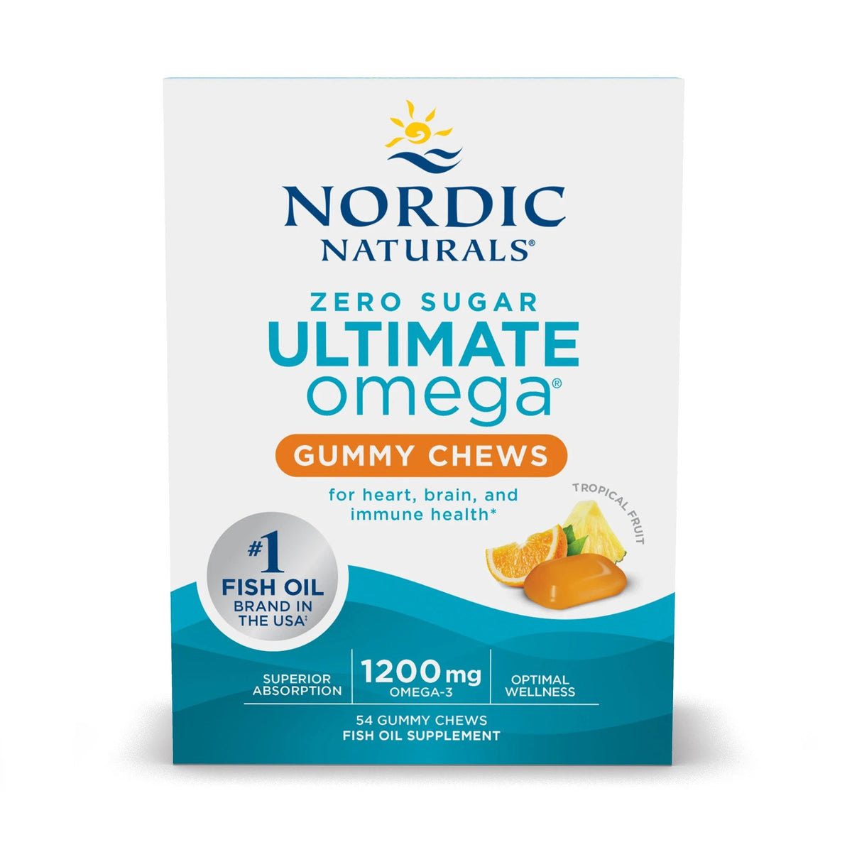 Nordic Naturals Zero Sugar Ultimate Omega Gummy Chews Tropical Fruit 54 Gummy
