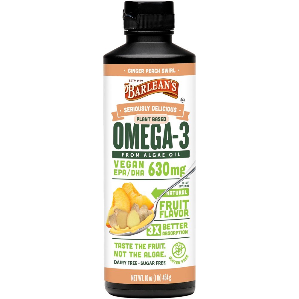 Barlean&#39;s Seriously Delicious Omega-3 Algae Oil Ginger Peach Swirl 16 oz Oil