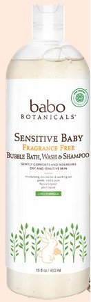 Babo Botanicals Sensitive Baby Fragrance Free Bubble Bath Wash &amp; Shampoo 15 oz Liquid