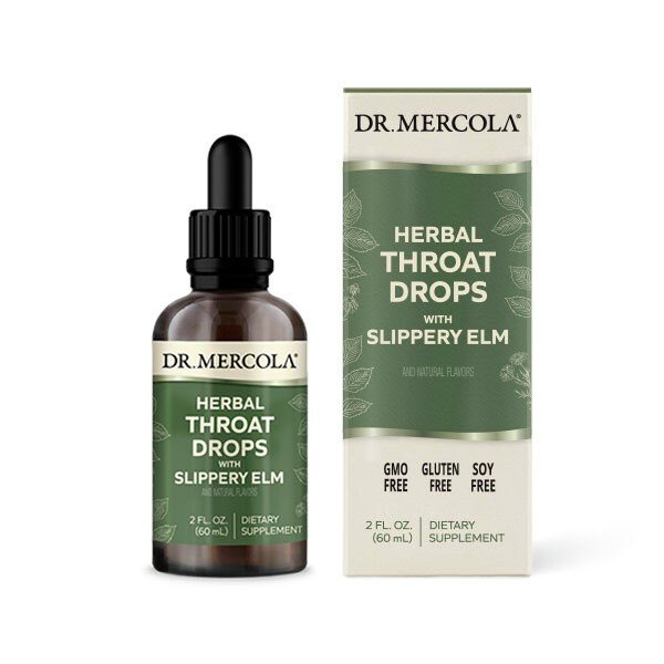 Dr. Mercola Herbal Throat Drops with Slippery Elm 2 fl oz Liquid