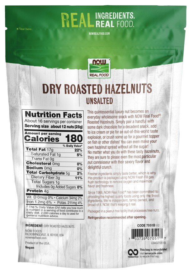 Now Foods Dry Roasted &amp; Unsalted Hazelnuts 16 oz Bag